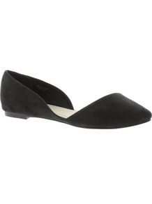 Link Pointed Ballet Flats - predominant colour: black; occasions: casual, holiday; material: fabric; heel height: flat; toe: pointed toe; style: ballerinas / pumps; finish: plain; pattern: plain