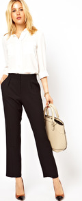 Peg Trousers In Crepe - pattern: plain; waist: mid/regular rise; predominant colour: black; occasions: evening, work, occasion; length: ankle length; hip detail: front pleats at hip level; texture group: crepes; fit: straight leg; pattern type: fabric; style: standard; fibres: viscose/rayon - mix