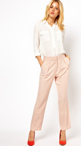 Peg Trousers In Crepe - pattern: plain; waist: mid/regular rise; predominant colour: nude; occasions: evening, work, occasion; length: ankle length; hip detail: front pleats at hip level; texture group: crepes; fit: straight leg; pattern type: fabric; style: standard; fibres: viscose/rayon - mix