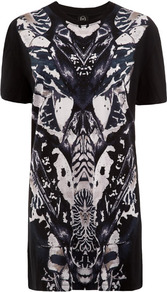 Indigo Kaleidoscope Print Boyfriend T Shirt - neckline: round neck; length: below the bottom; style: t-shirt; back detail: contrast pattern/fabric at back; predominant colour: black; occasions: casual, evening, holiday; fibres: cotton - 100%; fit: straight cut; sleeve length: short sleeve; sleeve style: standard; texture group: cotton feel fabrics; pattern type: fabric; pattern size: big & busy; pattern: patterned/print