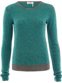 Teal Spot Contrast Knit Jumper - neckline: round neck; pattern: polka dot; style: standard; predominant colour: teal; secondary colour: taupe; occasions: casual, work; length: standard; fibres: wool - mix; fit: slim fit; sleeve length: long sleeve; sleeve style: standard; texture group: knits/crochet; pattern type: knitted - fine stitch; pattern size: light/subtle