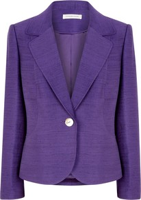 Tailored Jacket - pattern: plain; style: single breasted blazer; collar: standard lapel/rever collar; predominant colour: indigo; occasions: casual, occasion; length: standard; fit: tailored/fitted; sleeve length: long sleeve; sleeve style: standard; collar break: low/open; pattern type: fabric; texture group: woven light midweight; fibres: viscose/rayon - mix