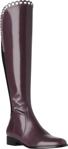 Joanne Knee Boots - predominant colour: aubergine; occasions: casual; material: leather; heel height: flat; heel: standard; toe: round toe; boot length: knee; style: standard; finish: plain; pattern: plain; embellishment: chain/metal