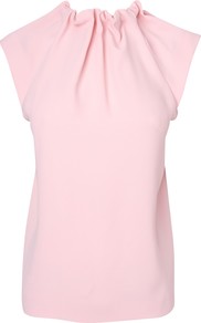 Ruched High Neck Blouse, Pink - sleeve style: capped; pattern: plain; neckline: high neck; bust detail: ruching/gathering/draping/layers/pintuck pleats at bust; predominant colour: blush; occasions: casual, evening, work; length: standard; style: top; fibres: polyester/polyamide - 100%; fit: straight cut; sleeve length: sleeveless; texture group: crepes; pattern type: fabric