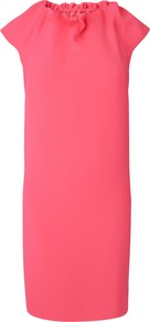 High Neck Capped Sleeve Dress, Pink - style: shift; sleeve style: capped; pattern: plain; predominant colour: pink; occasions: evening, work, occasion; length: on the knee; fit: straight cut; fibres: polyester/polyamide - 100%; neckline: crew; sleeve length: short sleeve; texture group: crepes; trends: fluorescent; pattern type: fabric