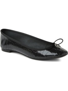 Lourdes Leather Pumps - predominant colour: black; occasions: casual, evening, work; material: leather; heel height: flat; toe: round toe; style: ballerinas / pumps; finish: patent; pattern: plain; embellishment: bow