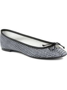 Lourdes Snake Print Leather Pumps - occasions: casual, work, holiday; material: leather; heel height: flat; toe: round toe; style: ballerinas / pumps; predominant colour: monochrome; finish: patent; pattern: animal print; embellishment: chain/metal