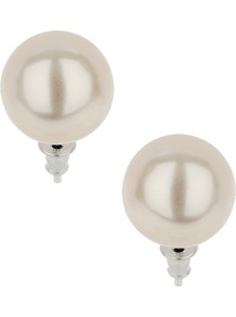 Cream Pearl Studs - predominant colour: ivory; occasions: casual, evening, work, occasion; style: stud; length: short; size: small/fine; material: plastic/rubber; fastening: pierced; finish: plain; embellishment: pearls