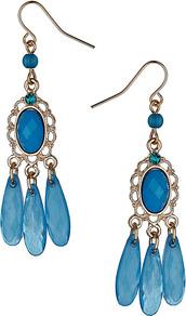 Turquoise Chandelier Earrings - predominant colour: diva blue; secondary colour: gold; occasions: evening, occasion, holiday; style: chandelier; length: long; size: large/oversized; material: chain/metal; fastening: pierced; finish: metallic; embellishment: jewels