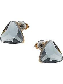 Grey Triangle Studs - predominant colour: charcoal; occasions: casual, evening, work, occasion, holiday; style: stud; length: short; size: standard; material: chain/metal; fastening: pierced; finish: metallic; embellishment: crystals