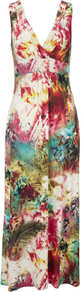 Multi Coloured Petite Maxi Dress - neckline: low v-neck; fit: empire; sleeve style: sleeveless; style: maxi dress; bust detail: ruching/gathering/draping/layers/pintuck pleats at bust; occasions: casual, occasion, holiday; length: floor length; fibres: viscose/rayon - stretch; hip detail: soft pleats at hip/draping at hip/flared at hip; predominant colour: multicoloured; sleeve length: sleeveless; trends: statement prints; pattern type: fabric; pattern size: big & busy; pattern: patterned/print; texture group: jersey - stretchy/drapey