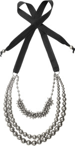 Beaded Strand Necklace - predominant colour: silver; secondary colour: black; occasions: casual, evening, occasion, holiday; style: multistrand; length: mid; size: standard; material: fabric; finish: metallic; embellishment: beading