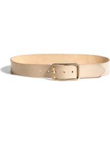 Patent Gold Buckle Belt - predominant colour: nude; occasions: casual, evening, work, occasion, holiday; type of pattern: standard; style: classic; size: standard; worn on: waist; material: leather; pattern: plain; finish: patent