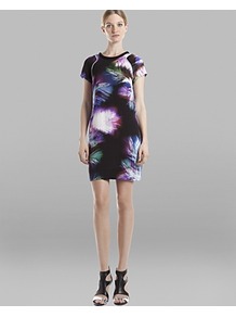 Short Sleeved Dress Rivage - style: t-shirt; length: mid thigh; neckline: low v-neck; sleeve style: raglan; occasions: casual, evening; fit: straight cut; fibres: polyester/polyamide - 100%; predominant colour: multicoloured; sleeve length: short sleeve; texture group: silky - light; trends: statement prints; pattern type: fabric; pattern size: big & busy; pattern: patterned/print