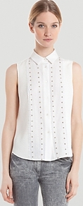 Shirt Calice Sleeveless - neckline: shirt collar/peter pan/zip with opening; pattern: plain; sleeve style: sleeveless; bust detail: added detail/embellishment at bust; style: shirt; predominant colour: white; secondary colour: silver; occasions: casual, work; length: standard; fibres: polyester/polyamide - stretch; fit: straight cut; sleeve length: sleeveless; texture group: sheer fabrics/chiffon/organza etc.; pattern type: fabric; embellishment: studs