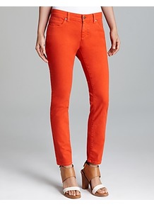 Skinny Ankle Jeans & Campaign - style: skinny leg; pattern: plain; pocket detail: traditional 5 pocket; waist: mid/regular rise; predominant colour: bright orange; occasions: casual, evening, holiday; length: ankle length; fibres: cotton - stretch; texture group: denim; pattern type: fabric