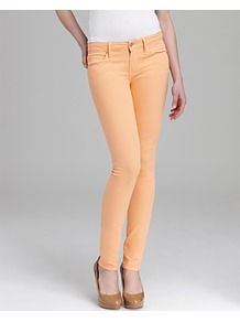 Jeans Gaia Super Skinny In Apricot - style: skinny leg; length: standard; pattern: plain; pocket detail: traditional 5 pocket; waist: mid/regular rise; predominant colour: coral; occasions: casual, evening, holiday; fibres: cotton - stretch; texture group: denim; trends: fluorescent; pattern type: fabric