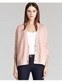 Cardi Quinie Mesh Covered - neckline: low v-neck; pattern: plain; predominant colour: blush; occasions: casual; length: standard; style: standard; fibres: cotton - mix; fit: slim fit; sleeve length: long sleeve; sleeve style: standard; texture group: knits/crochet; pattern type: knitted - fine stitch