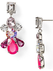Glamour Girl Colorful Gemstone Linear Earrings - predominant colour: hot pink; secondary colour: silver; occasions: evening, work, occasion; style: drop; length: long; size: large/oversized; material: chain/metal; fastening: pierced; trends: metallics; finish: metallic; embellishment: crystals