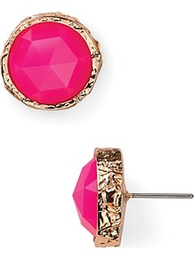 Pink Stone Large Stud Earrings - predominant colour: hot pink; secondary colour: gold; occasions: evening; style: stud; length: short; size: standard; material: chain/metal; fastening: pierced; finish: patent