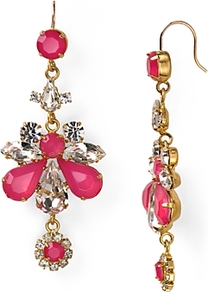 Sparkling Starboard Rhinestone Chandelier Earrings - predominant colour: hot pink; occasions: evening, occasion; style: chandelier; length: long; size: large/oversized; material: chain/metal; fastening: pierced; trends: fluorescent; finish: plain; embellishment: crystals; secondary colour: clear