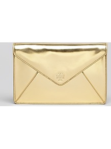 Clutch Large Envelope - predominant colour: gold; occasions: evening, occasion; type of pattern: standard; style: clutch; length: hand carry; size: small; material: faux leather; pattern: plain; trends: metallics; finish: metallic