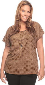Glitter Front Crop Top - pattern: plain; predominant colour: camel; occasions: casual; length: standard; style: top; fibres: polyester/polyamide - stretch; fit: body skimming; neckline: crew; sleeve length: short sleeve; sleeve style: standard; texture group: cotton feel fabrics