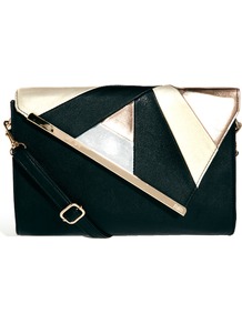 Geo Patchwork Clutch Bag - secondary colour: gold; predominant colour: black; occasions: casual, evening, occasion, holiday; type of pattern: standard; style: clutch; length: across body/long; size: standard; material: faux leather; trends: metallics; finish: metallic; pattern: colourblock
