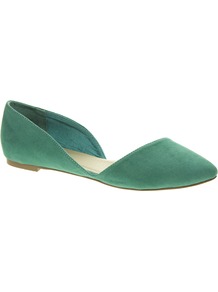 Link Pointed Ballet Flats - predominant colour: emerald green; occasions: casual, holiday; material: faux leather; heel height: flat; toe: pointed toe; style: ballerinas / pumps; finish: plain; pattern: plain