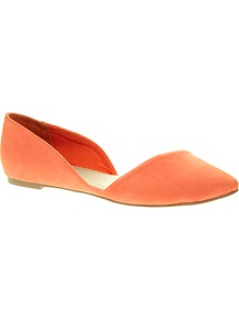 Link Pointed Ballet Flats - predominant colour: coral; occasions: casual, work, holiday; material: fabric; heel height: flat; toe: pointed toe; style: ballerinas / pumps; finish: plain; pattern: plain