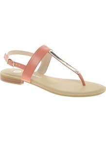Metal Toepost Apricot Sandals - predominant colour: coral; secondary colour: silver; occasions: casual, holiday; material: faux leather; heel height: flat; heel: standard; toe: toe thongs; style: flip flops / toe post; finish: plain; pattern: plain; embellishment: chain/metal