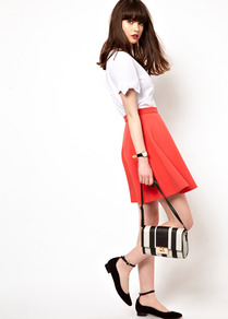 Skater Skirt In Double Cloth - length: mid thigh; pattern: plain; fit: body skimming; waist: high rise; predominant colour: bright orange; occasions: casual; style: fit & flare; fibres: polyester/polyamide - stretch; pattern type: fabric; texture group: jersey - stretchy/drapey