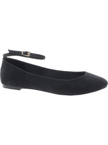 Liquid Ballet Flats - predominant colour: black; occasions: casual, work; material: fabric; heel height: flat; ankle detail: ankle strap; toe: round toe; style: ballerinas / pumps; finish: plain; pattern: plain