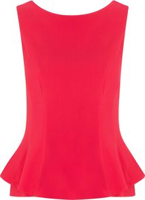 Bright Pink Peplum Shell Top, Pink - pattern: plain; sleeve style: sleeveless; back detail: low cut/open back; waist detail: peplum waist detail; predominant colour: hot pink; occasions: evening, work, occasion; length: standard; style: top; neckline: scoop; fibres: viscose/rayon - stretch; fit: tailored/fitted; sleeve length: sleeveless; pattern type: fabric; texture group: other - light to midweight
