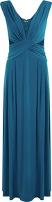 Lace Detail Maxi Dress, Green - style: faux wrap/wrap; neckline: low v-neck; sleeve style: standard vest straps/shoulder straps; pattern: plain; predominant colour: teal; occasions: evening, occasion; length: floor length; fit: fitted at waist & bust; fibres: polyester/polyamide - stretch; waist detail: cut out detail; sleeve length: sleeveless; pattern type: fabric; texture group: jersey - stretchy/drapey; embellishment: lace