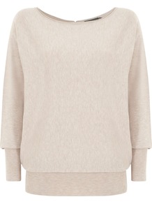Batwing Jumper, Neutral - neckline: slash/boat neckline; sleeve style: dolman/batwing; pattern: plain; length: below the bottom; style: standard; predominant colour: stone; occasions: casual; fibres: viscose/rayon - stretch; fit: loose; back detail: embellishment at back; sleeve length: 3/4 length; texture group: knits/crochet; pattern type: knitted - fine stitch