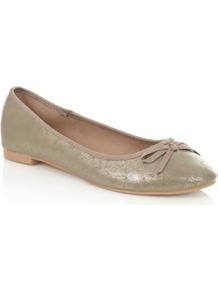 Gold Metallic Ballet Pumps - predominant colour: gold; occasions: casual, holiday; material: faux leather; heel height: flat; embellishment: glitter; toe: round toe; style: ballerinas / pumps; trends: metallics; finish: metallic; pattern: plain