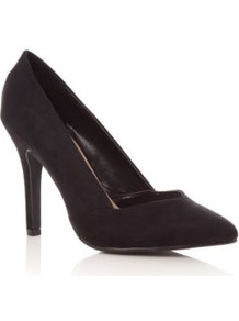 Black Suedette Pointed Court Shoes - predominant colour: black; occasions: evening, work, occasion; material: suede; heel height: high; heel: stiletto; toe: pointed toe; style: courts; finish: plain; pattern: plain