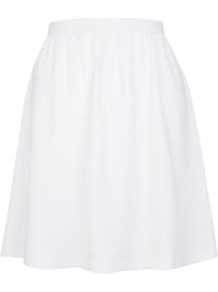 White Zip Back Skater Skirt - length: mid thigh; pattern: plain; fit: loose/voluminous; waist: mid/regular rise; predominant colour: white; occasions: casual, holiday; style: fit & flare; fibres: polyester/polyamide - 100%; hip detail: soft pleats at hip/draping at hip/flared at hip; waist detail: narrow waistband; pattern type: fabric; texture group: jersey - stretchy/drapey