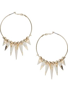 Two Tone Spike Hoops - secondary colour: ivory; predominant colour: gold; occasions: casual, evening, holiday; style: hoop; length: mid; size: standard; material: chain/metal; fastening: pierced; finish: plain; embellishment: beading