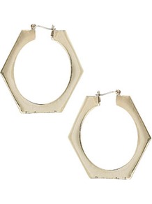 Hexagon Hoops - predominant colour: gold; occasions: casual, evening, work, holiday; style: hoop; length: mid; size: standard; material: chain/metal; fastening: pierced; finish: plain; embellishment: chain/metal