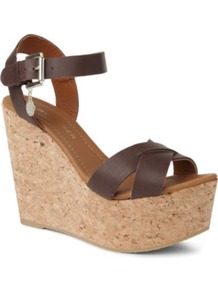 Contra Wedge Sandals - predominant colour: chocolate brown; occasions: casual, evening, holiday; material: leather; ankle detail: ankle strap; heel: wedge; toe: open toe/peeptoe; style: standard; finish: plain; pattern: plain; heel height: very high