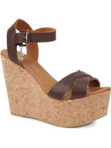 La Belle Platform Leather Sandals - predominant colour: chocolate brown; occasions: casual, evening, holiday; material: leather; ankle detail: ankle strap; heel: wedge; toe: open toe/peeptoe; style: standard; finish: plain; pattern: plain; heel height: very high