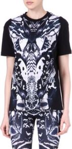 Printed T Shirt - style: t-shirt; secondary colour: white; predominant colour: black; occasions: casual, holiday; length: standard; fibres: cotton - 100%; fit: loose; neckline: crew; bust detail: contrast pattern/fabric/detail at bust; sleeve length: short sleeve; sleeve style: standard; texture group: cotton feel fabrics; trends: statement prints; pattern type: fabric; pattern size: big & busy; pattern: patterned/print