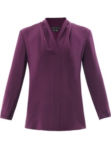 Helona Silk Blouse - neckline: v-neck; pattern: plain; style: blouse; predominant colour: aubergine; occasions: evening; length: standard; fibres: silk - 100%; fit: straight cut; sleeve length: long sleeve; sleeve style: standard; texture group: crepes; pattern type: fabric