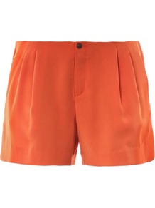 Charlie Pleat Front Shorts - pattern: plain; style: shorts; waist detail: fitted waist; pocket detail: small back pockets, pockets at the sides; length: short shorts; waist: mid/regular rise; predominant colour: bright orange; occasions: casual, evening, work, occasion, holiday; fibres: polyester/polyamide - mix; hip detail: front pleats at hip level; fit: straight leg; pattern type: fabric; texture group: other - light to midweight
