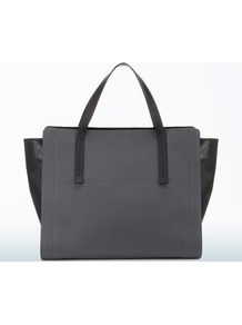 East West Tote - predominant colour: charcoal; secondary colour: black; occasions: casual, work; type of pattern: standard; style: tote; length: handle; size: oversized; material: leather; finish: plain; pattern: colourblock