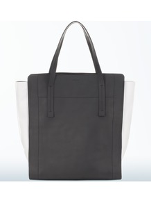 North South Tote - secondary colour: ivory; predominant colour: black; occasions: casual, work; type of pattern: standard; style: tote; length: handle; size: standard; material: leather; pattern: plain; finish: plain