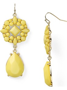 Double Drop Earrings - predominant colour: yellow; secondary colour: gold; occasions: evening, occasion; style: drop; length: long; size: standard; material: chain/metal; fastening: pierced; finish: plain; embellishment: crystals