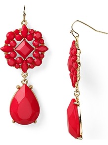 Double Drop Earrings - predominant colour: true red; secondary colour: gold; occasions: evening, occasion; style: drop; length: mid; size: standard; material: chain/metal; fastening: pierced; finish: plain; embellishment: jewels
